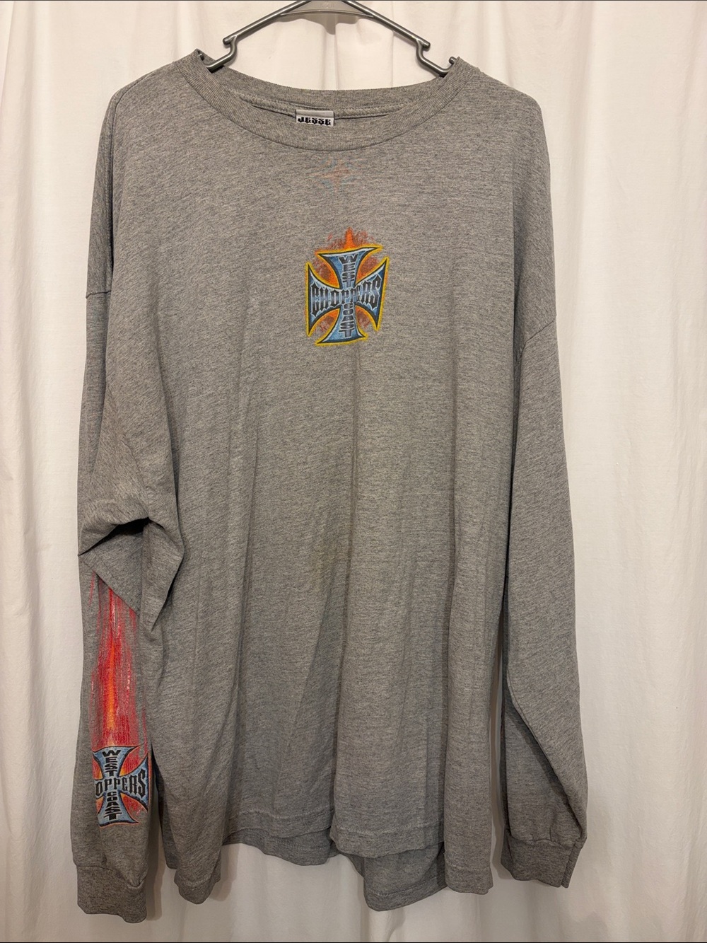 West Coast Choppers Jesse Who? Vintage Grey Graphic Shirt with Flame Cross logo